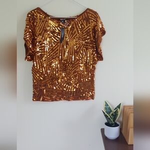 NWT DKNY sequin top gold size 4